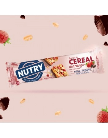 Barra de Cereais Morango Com Chocolate - Nutry - Multipack 3 X 22g - Com 3 Cereais e Fruta