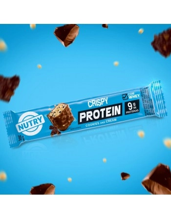 Barra de Proteínas Crispy Cookies & Cream - Nutry - Caixeta 3 x 30g - Com Whey e 9g de Proteínas