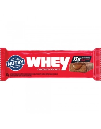 Barra de Proteínas Whey Chocolate Crocante - Nutry - Display 12 x 50g - Com Colágeno, Fibras e 15g de Proteínas