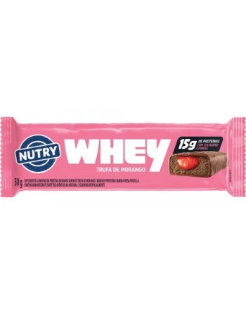 Barra de Proteínas Whey Trufa de Morango - Nutry - Display 12 x 50g - Com Colágeno, Fibras e 15g de Proteínas