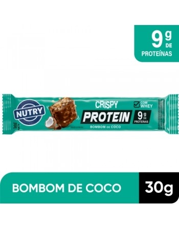 Barra de Proteínas Crispy Bombom de Coco - Nutry - Display 12 x 30g - Com Whey e 9g de Proteínas