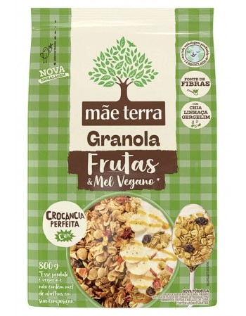 Granola Integral Frutas e Mel Vegano - MÃE TERRA - Pacote de 800g