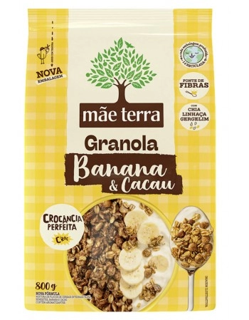 Granola Integral Banana e Cacau - MÃE TERRA - Pacote de 800g