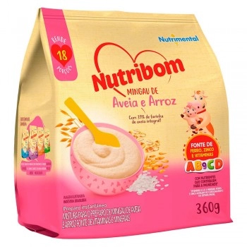 Mingau Nutribom Aveia e Arroz - NUTRIMENTAL - 360g - Com 39% de Aveia Integral, Fonte de Ferro, Zinco e Vitaminas