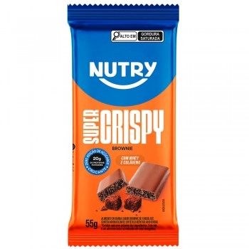 Barra de Proteína Super Crispy Brownie - Nutry - 12 x 55g - Com 20g de Proteína, Whey, Colágeno e Zero Adição de Açúcares
