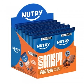 Barra de Proteína Super Crispy Brownie - Nutry - 12 x 55g - Com 20g de Proteína, Whey, Colágeno e Zero Adição de Açúcares