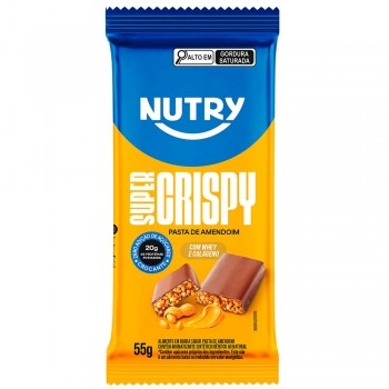 Barra de Proteína Super Crispy Pasta de Amedoim - Nutry - 12x55g - Com 20g de Proteína, Whey, Colágeno e Zero Adição de Açúcares