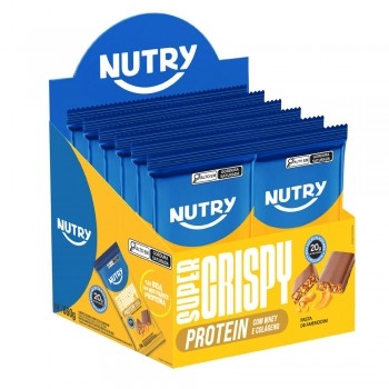 Barra de Proteína Super Crispy Pasta de Amedoim - Nutry - 12x55g - Com 20g de Proteína, Whey, Colágeno e Zero Adição de Açúcares