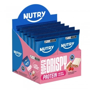Barra de Proteína Super Crispy Frutas Vermelhas e Iogurte - Nutry - 12x55g - Com 20g de Proteína, Whey, Colágeno e Zero