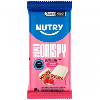 Barra de Proteína Super Crispy Frutas Vermelhas e Iogurte - Nutry - 12x55g - Com 20g de Proteína, Whey, Colágeno e Zero