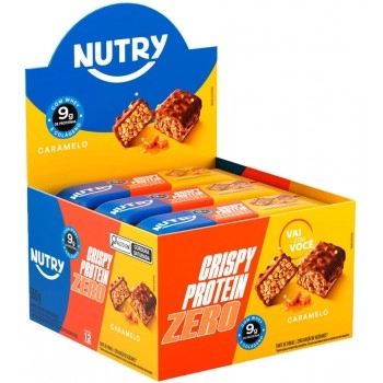 Barra de Proteína Crispy Zero Caramelo - Nutry - 12 x 30g - Com 9g de Proteína, Whey, Colágeno e Zero Adição de Açúcares