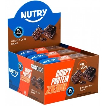 Barra de Proteína Crispy Zero Chocolate Dark - Nutry - 12 x 30g - Com 9g de Proteína, Whey, Colágeno e Zero Adição de Açúcares