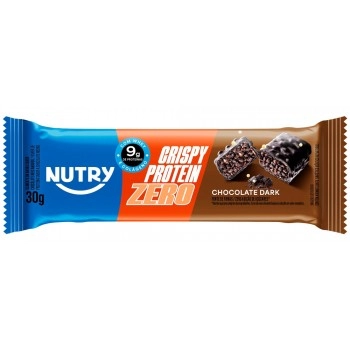 Barra de Proteína Crispy Zero Chocolate Dark - Nutry - 12 x 30g - Com 9g de Proteína, Whey, Colágeno e Zero Adição de Açúcares