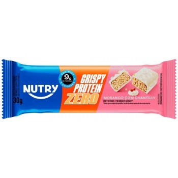 Barra de Proteína Crispy Zero Morango e Chantilly -Nutry -12 x 30g- Com 9g de Proteína, Whey, Colágeno e Zero Adição de Açúcares