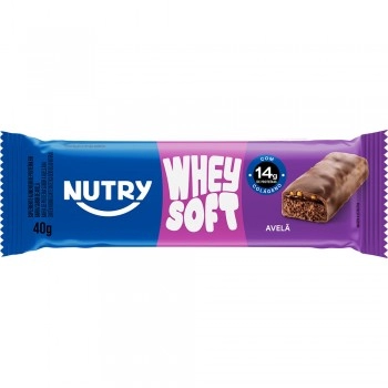 Barra de Proteína Whey Soft Avelã - Nutry - 12 x 40g - Com 14g de Proteína, Whey, Colágeno e Zero Adição de Açúcares