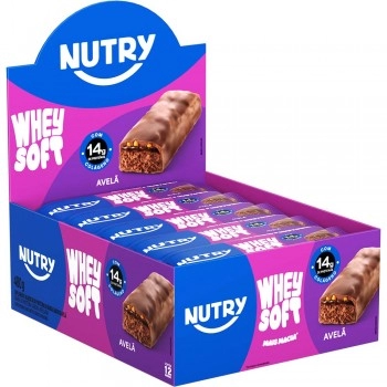 Barra de Proteína Whey Soft Avelã - Nutry - 12 x 40g - Com 14g de Proteína, Whey, Colágeno e Zero Adição de Açúcares