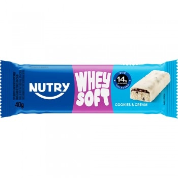 Barra de Proteína Whey Soft Cookies & Cream - Nutry - 12 x 40g - Com 14g de Proteína, Whey, Colágeno e Zero Adição de Açúcares