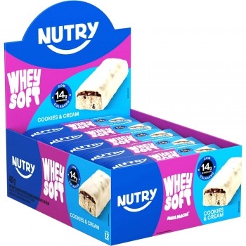 Barra de Proteína Whey Soft Cookies & Cream - Nutry - 12 x 40g - Com 14g de Proteína, Whey, Colágeno e Zero Adição de Açúcares