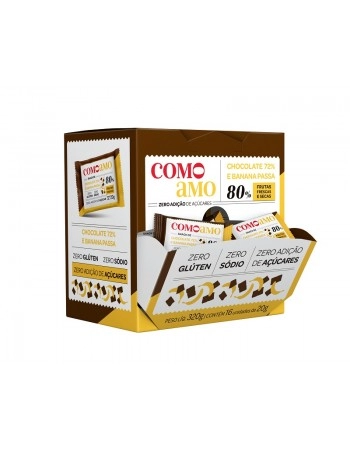 Snack Doce Chocolate 72% e Banana Passa - ComoAmo - Display 16 X 20g