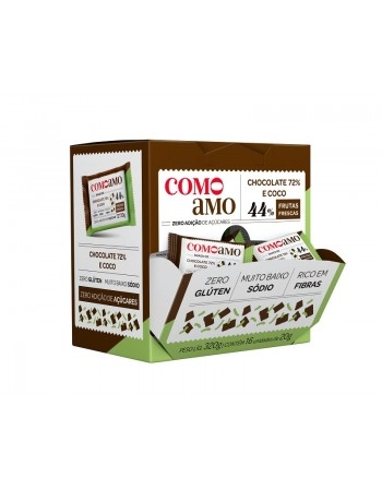 Snack Doce Chocolate 72% e Coco Zero - ComoAmo - Display 16 X 20g