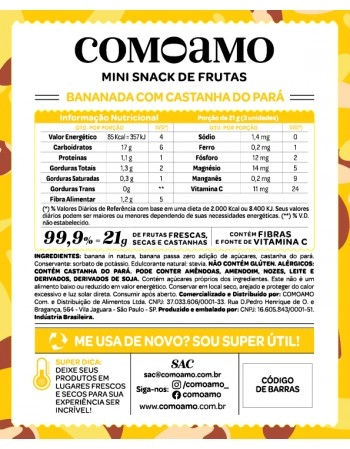 Snack Mini Bananada com Castanha do Pará - ComoAmo - Pouch 56g